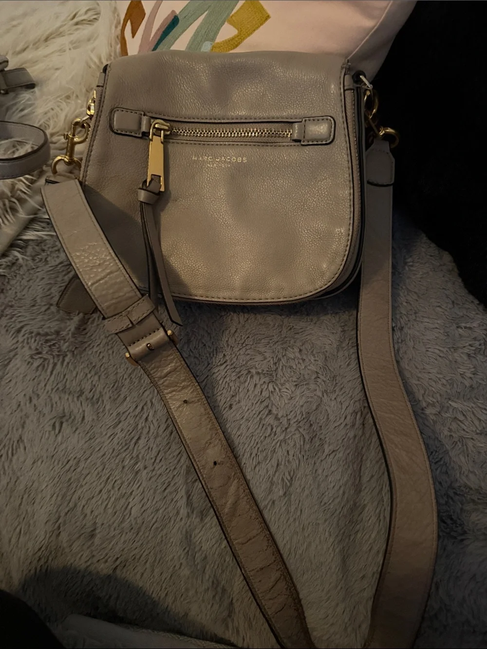 Marc Jacobs Gray Leather Tassel Crossbody Bag with Gold Hardware